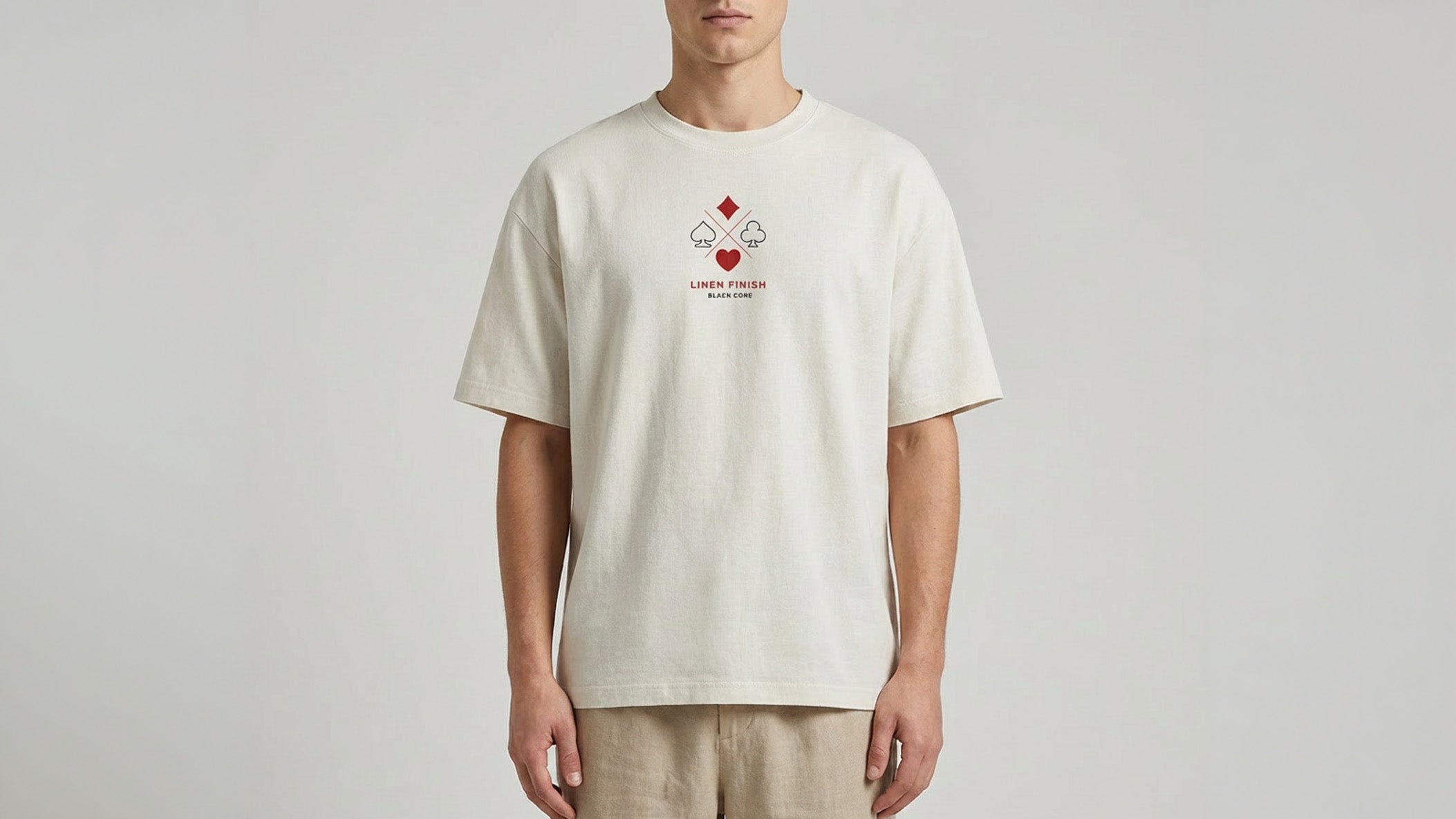 'Linen Finish' Vintage Oversized Cotton Tee (Red n' Black Logo)