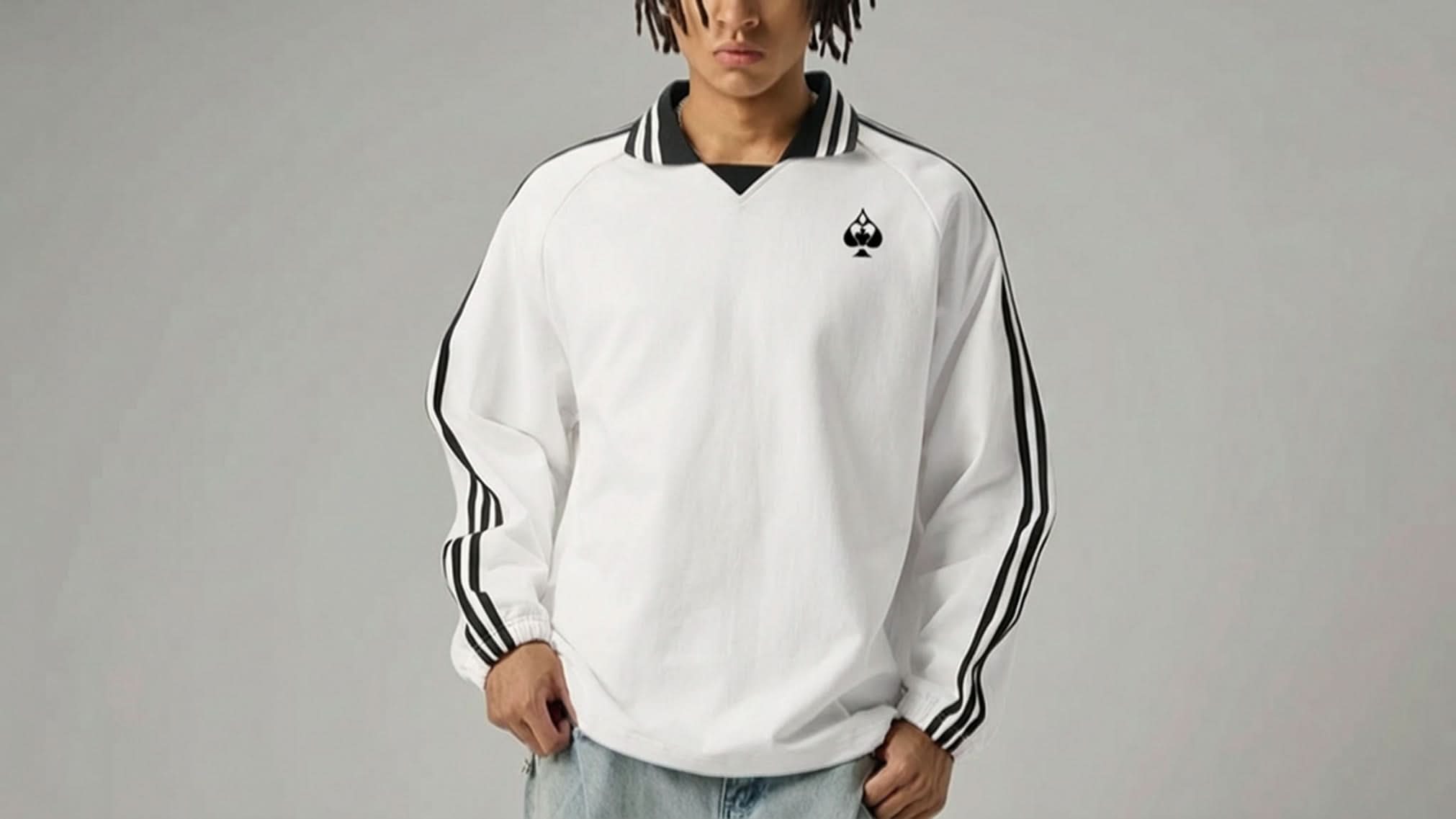 'Multi-Suit' Striped Collar Sweatshirt (Black Logo)