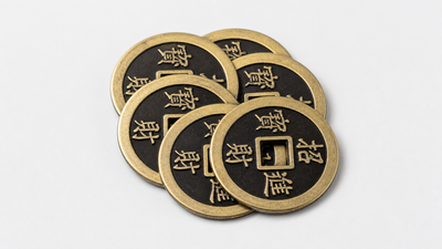 Chinese Half Dollar (Black) Coin - Trick on a neutral studio background