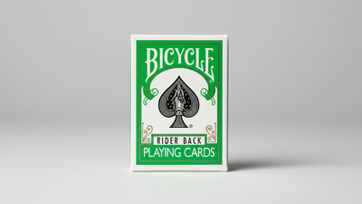 Green Bicycle Rider Back playing-card tuck box on a gray background
