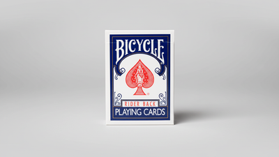 Blue Bicycle Rider Back playing-card tuck box on a gray background