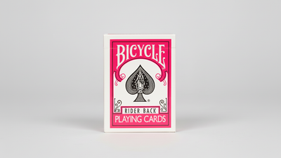 Pink Bicycle Rider Back playing-card tuck box on a gray background
