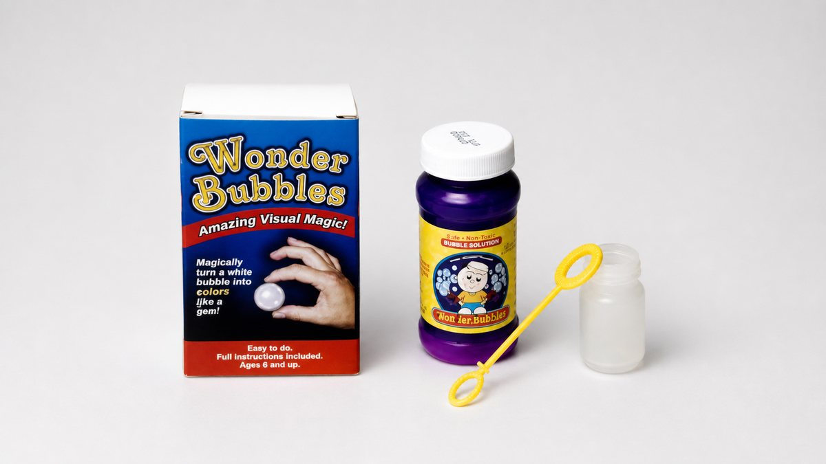 Wonder Bubble trick on a neutral studio background