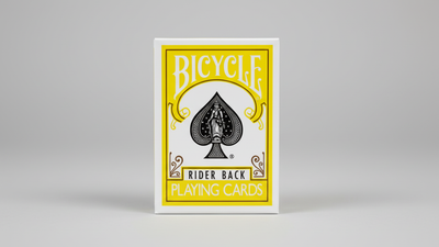 Yellow Bicycle Rider Back playing-card tuck box on a gray background