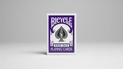 Purple Bicycle Rider Back playing-card tuck box on a gray background