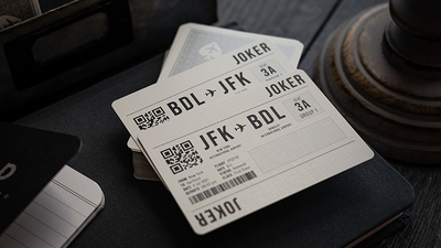Two Jetsetter Lounge Jokers designed as boarding passes on a black surface