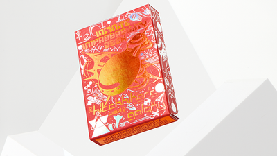 Front of the orange-red Hitchhiker's Guide tuck box with a large planet illustration