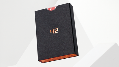 Front of the black Hitchhiker's Guide tuck box with an orange 42