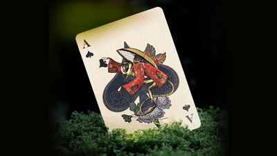 Moooi Tokyo Blue Ace of Spades with illustrated fish and floral motifs