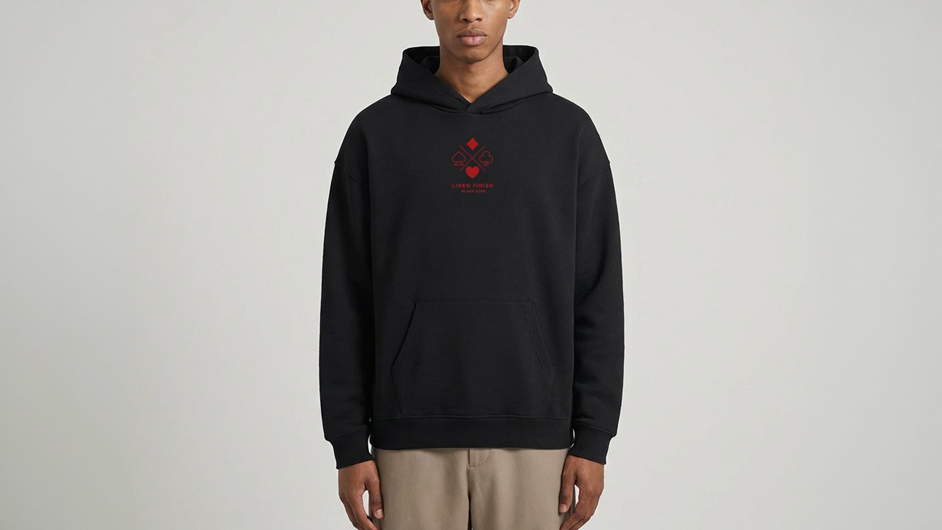 'Linen Finish' Heavyweight Hoodie (Red Logo)