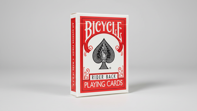 Red Bicycle Rider Back playing-card tuck box on a gray background
