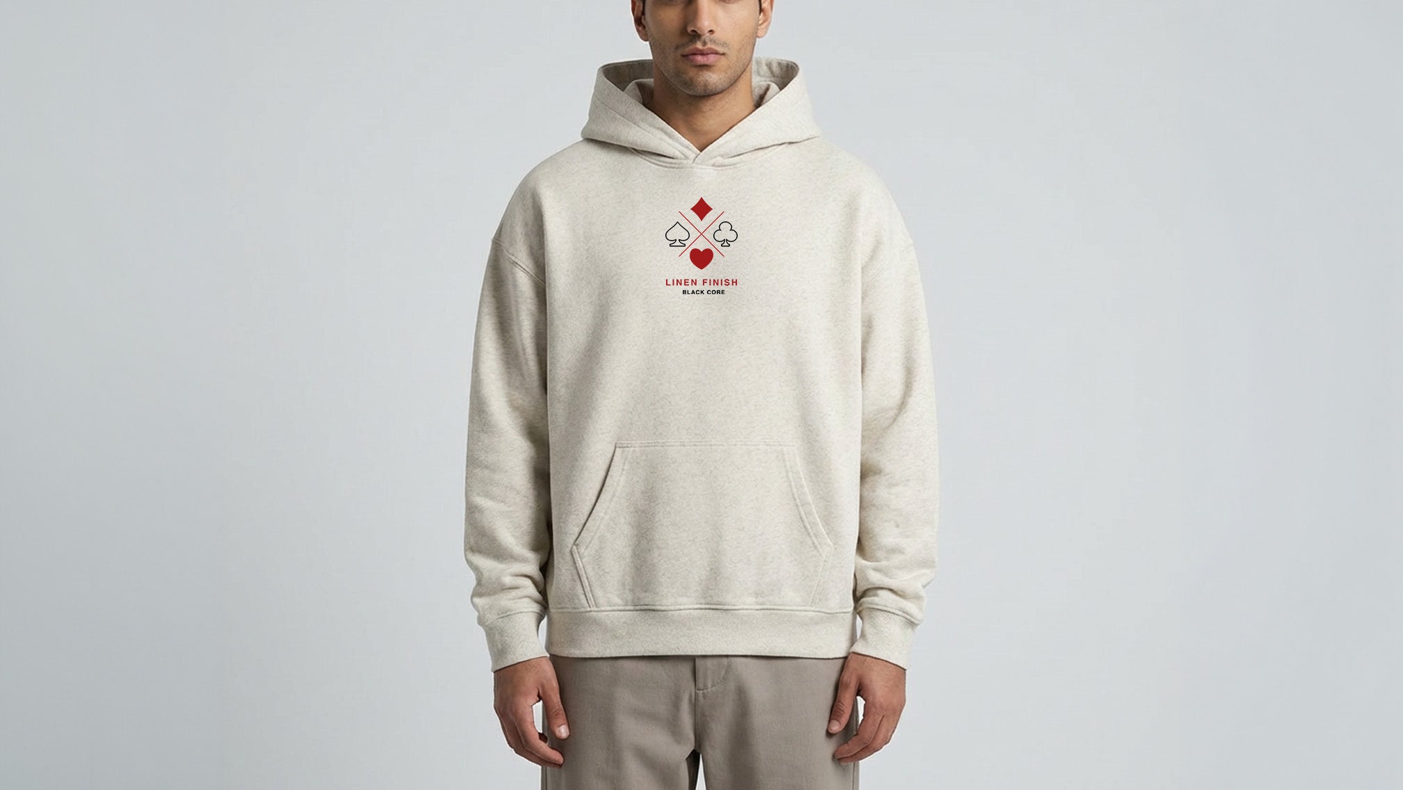 'Linen Finish' Heavyweight Hoodie (Red n' Black Logo)