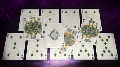 Green Bicycle Black Magic court and number cards arranged in rows