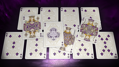 Purple Bicycle Black Magic court and number cards arranged in rows