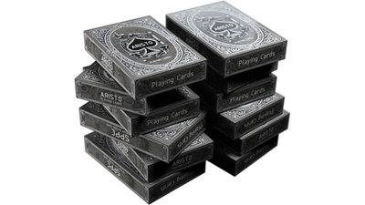 Multiple ARISTO Steampunk tuck boxes stacked in two uneven towers