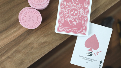 Black Roses Altrosa custom Ace of Spades below a pink card back and round stickers
