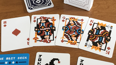8 Bit Ace of Diamonds and three pixel-art court cards arranged beside card backs