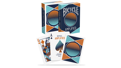 Bicycle Amplified tuck box behind an Ace of Spades, a court card, and a card back