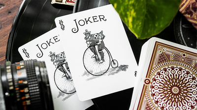 Two Bicycle Scarlett Jokers overlapping beside a squared deck