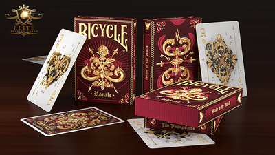 Bicycle Royale tuck boxes and face-up court cards arranged with one card back in front