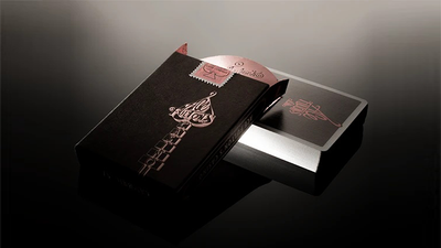 Open black Casino Femme Fatale tuck box beside a squared deck showing a pink card back