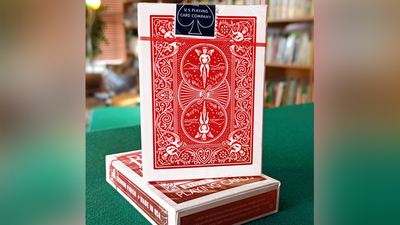 Red Bicycle Rider Back card standing upright on a matching tuck box