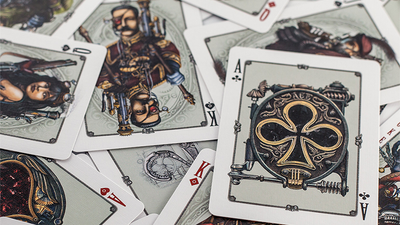 ARISTO Steampunk V2 Ace of Clubs and custom court cards arranged face up