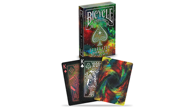 Bicycle Stargazer Nebula King of Diamonds and King of Clubs beside a card back, with the tuck box behind