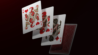 Three Avengers court cards arranged above a red card back, including the King and Jack of Hearts and King of Diamonds