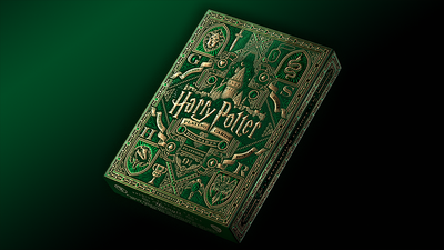 Green Slytherin Harry Potter playing-card tuck box with ornate gold details