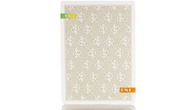 Back of a 1ST V5 playing card with a pale repeating pattern and holographic accents