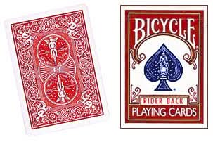 Red Bicycle double-back card beside a red Rider Back tuck box